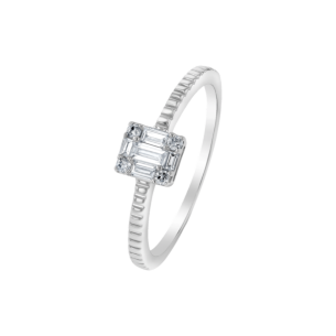 OneSixEight Emerald Shaped Diamond Ring Eternity Band 18K White Gold