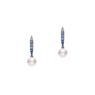 Mikimoto Ocean, Akoya Pearl and Blue Sapphire Earring in 18K White Gold