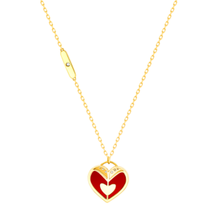 Damas Valentine's Day Collection Necklace In 18K Yellow Gold Featuring Reconstructed Coral and Diamonds