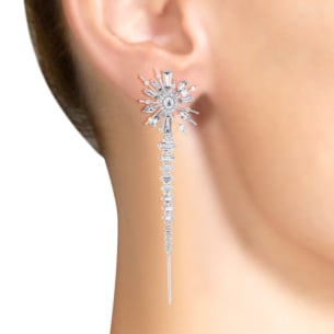 Fireworks Star Diamond Dangling Earrings in 18K White Gold