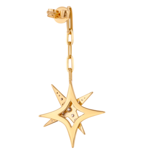 STAR Drop Earrings in 18K Yellow Gold and Studded with White Diamonds