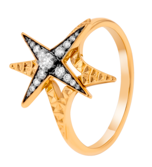 خاتم ستار  من الذهب الأصفر عيار 18 قيراط ومرصّع بالألماس الأبيض