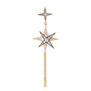 STAR Drop Earrings in 18K Yellow Gold and Studded with White Diamonds