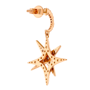 STAR Drop Earrings in 18K Rose Gold and Studded with White and Brown Diamonds