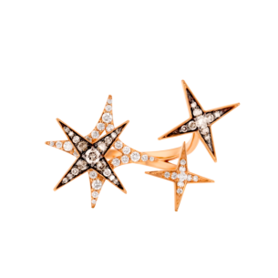 STAR Open Ring in 18K Rose Gold and Studded with White and Brown Diamonds