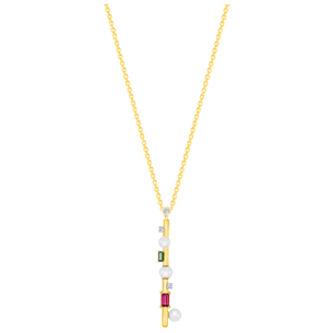 Harmony by Symphony Necklace in 18K Yellow Gold with Akoya Pearls, Diamond, Pink and Green Tourmaline