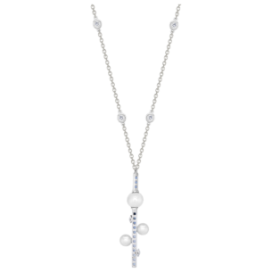 Harmony by Symphony Necklace 18K White Gold  with Akoya Pearls, Diamonds and Blue Sapphires