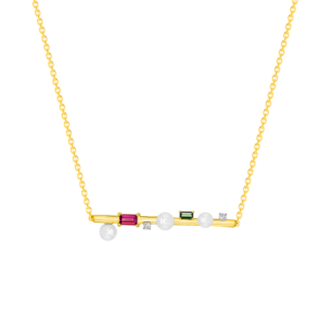 Harmony by Symphony Necklace in 18K Yellow Gold with Akoya Pearls, Diamond, Pink and Green Tourmaline 