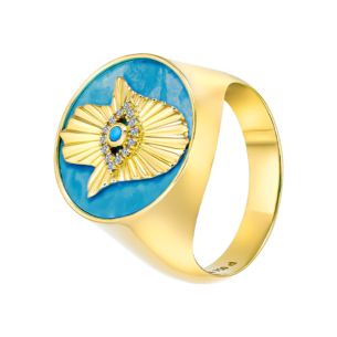 Talisman 18K Yellow Gold Diamond and Turquoise Ring