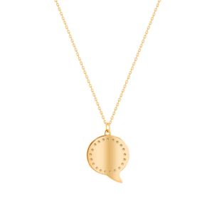 Bubble Round Diamond Border Necklace in 14k Yellow Gold