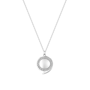 Bubble Plain Diamond Border Necklace in 14k White Gold