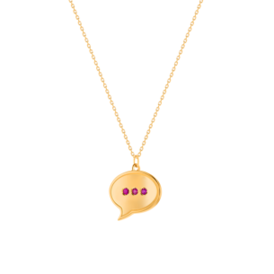 Bubble Oval Typing Dots Ruby Necklace in 14k Yellow Gold