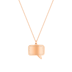 Bubble Plain rectangular Diamond Border Necklace in 14k Rose Gold