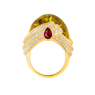 TURBAN LEMON QUARTZ & DIAMOND RING IN 18K ROSE GOLD