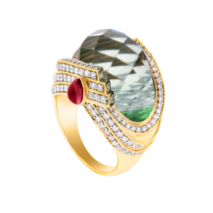 TURBAN GREEN AMETHYST & DIAMOND RING IN 18K ROSE GOLD