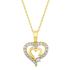 Youth 18k Yellow Gold and Diamond Heart Shaped Pendant Necklace