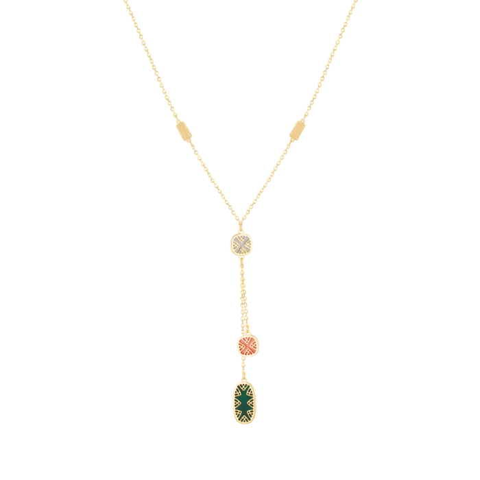 Amelia Alhambra Palace Coloured Mother Of Pearl Necklace Two Tassels in 18K Yellow Gold