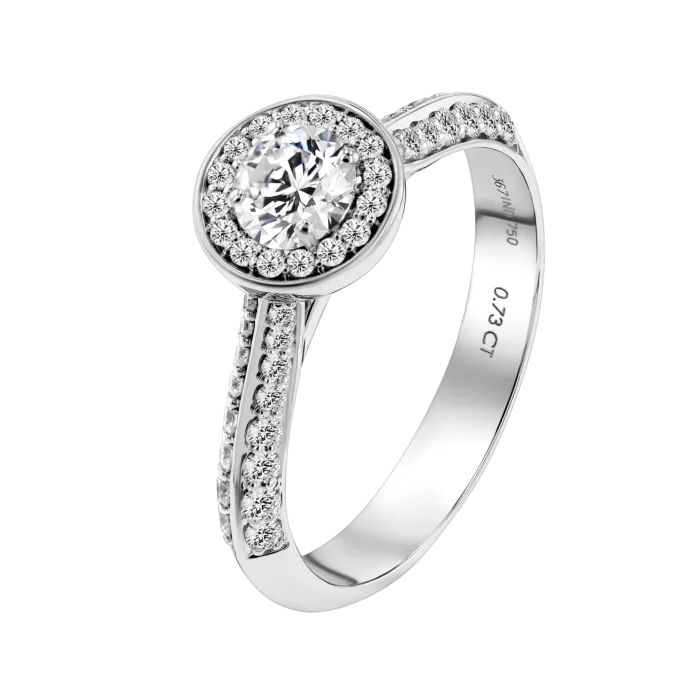 Damas Engagement Platinum Diamond Ring With Halo 1.5 Carat