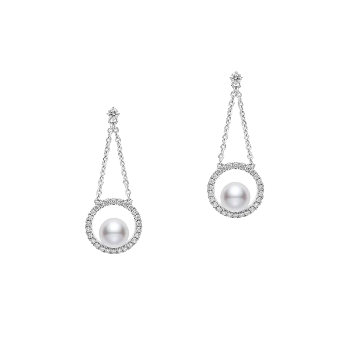 Circles Collection, Akoya Pearl and Diamond Set Earrings in 18K