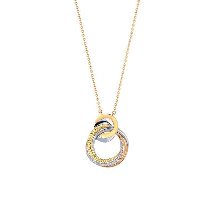 Revolve Trio 18k Yellow Rose and White Gold Necklace with Diamonds