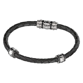 Revolve Bracelet in Silver and Black Leather